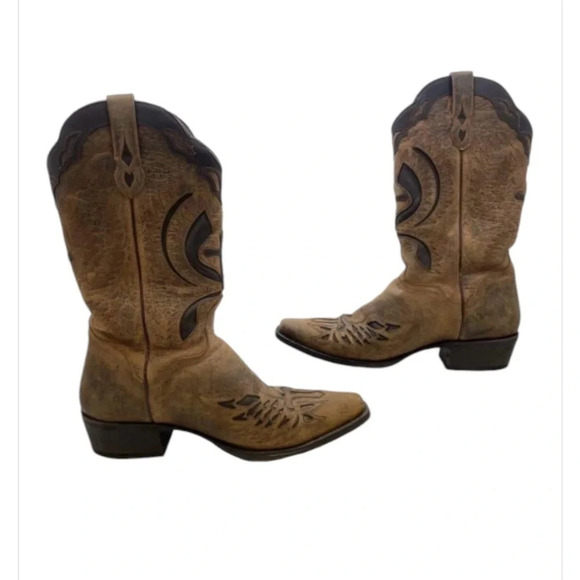 ➕ J.B. Dillon Men’s Leather Winged Cross Embroidered Boots 10EE Distressed - Picture 3 of 11